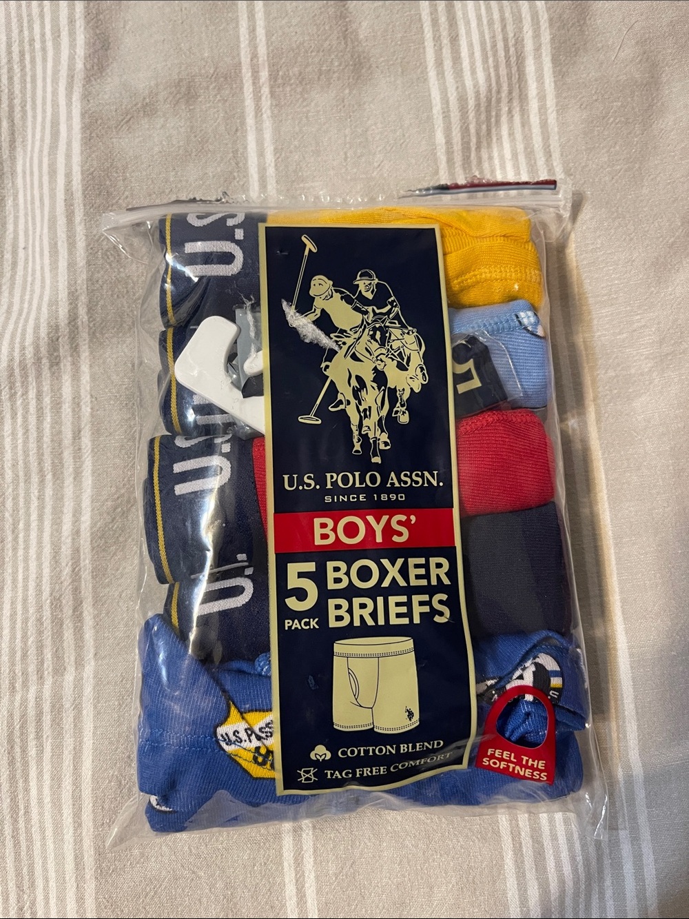 U.S. Polo Assn. Boys 5-Pack Boxer Briefs - Blue, Red, Yellow, Navy, Light Blue